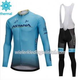 Set Fietsshirt Lange Mouw + Lange Koersbroek 2018 Astana Pro Team N001 Winter Thermal Fleece
